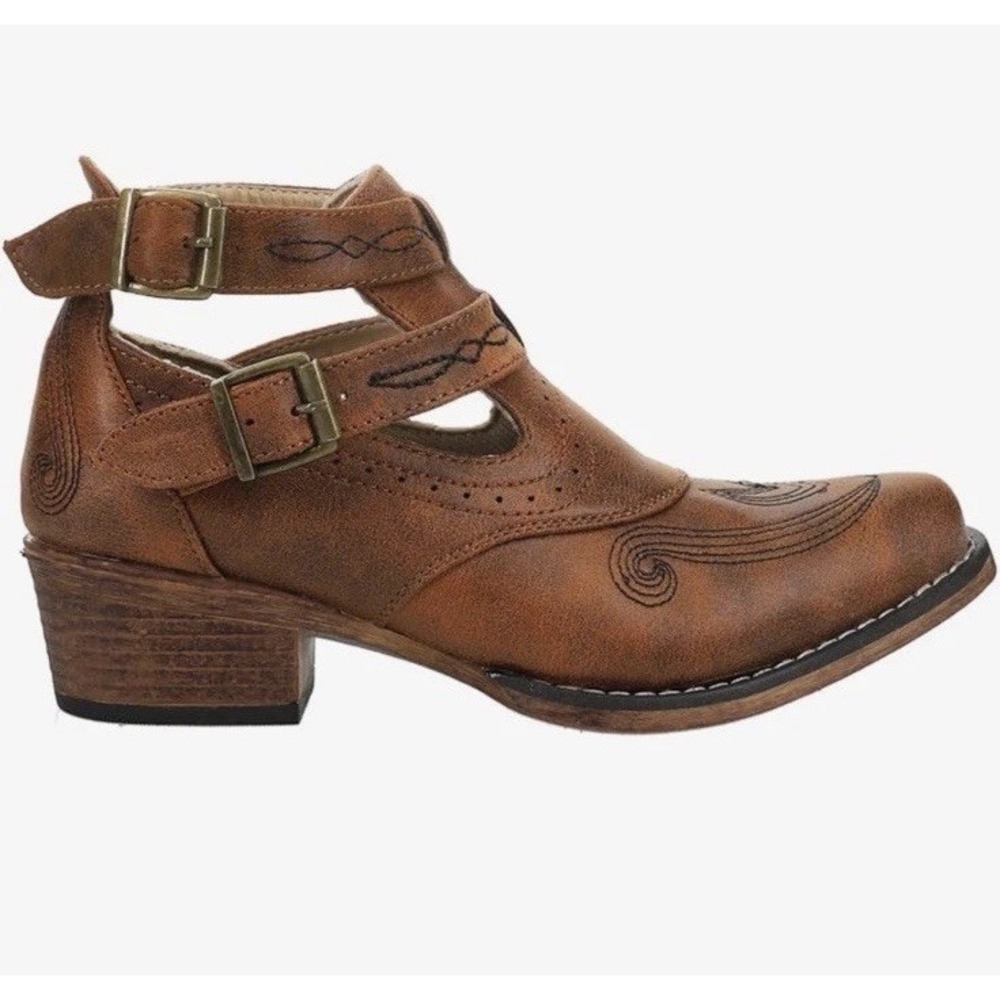 Roper Willa Embroidery Snip Toe Cowboy Booties Womens Brown Casual Boots Size 8